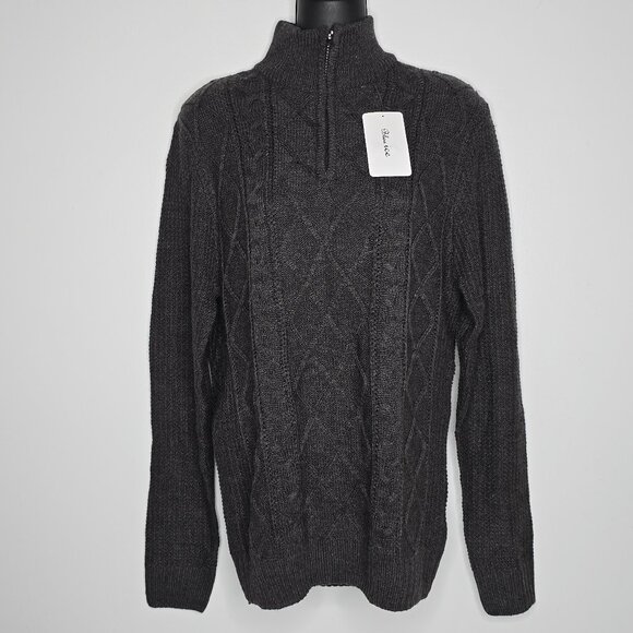 Bleu Ice Womens Gray Cable Knit Pullover Sweater Size Large 1/4 Zip Turtleneck - Picture 1 of 8